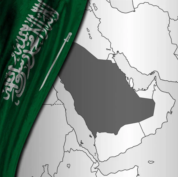 Drape of flag of Saudi Arabia on map background
