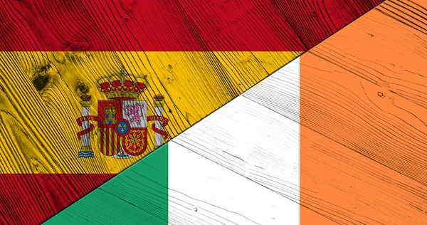 Флаги Испании Ирландии Деревянных Досках — стоковое фото