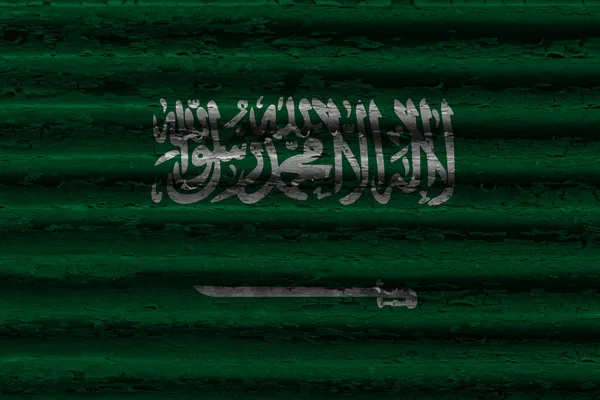 Arábia Saudita Bandeira Metal Ondulado Com Ferrugem — Fotografia de Stock