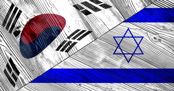 Σημαίες Της Νότιας Κορέας Και Του Ισραήλ Ξύλινες Σανίδες — Φωτογραφία Αρχείου