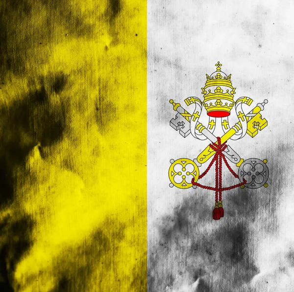Fondo Tela Vieja Con Bandera Colorida Del Vaticano — Foto de Stock