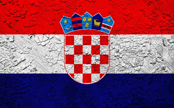 Stará Zeď Pozadí Dekorativní Barevné Vlajky Chorvatska — Stock fotografie