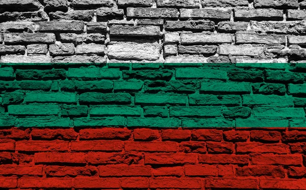 Backsteinmauer Hintergrund Der Dekorativen Bunten Flagge Von Bulgarien — Stockfoto