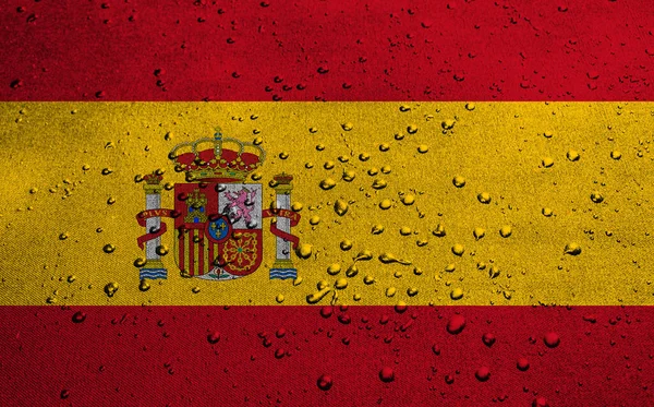 Фон Декоративного Красочного Флага Испании Капельками Воды — стоковое фото