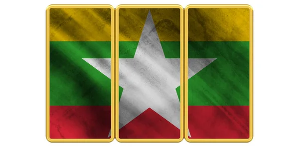 Mianmar Zászló Szögletes Fém Gombokon Illusztráció — Stock Fotó