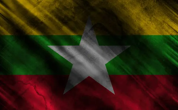 Zászló Mianmar Régi Szövet — Stock Fotó