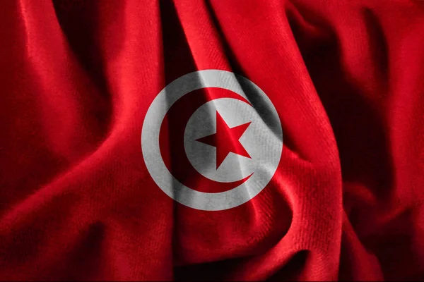 Drapeau Tunisie Sur Tissu Ondulé — Photo