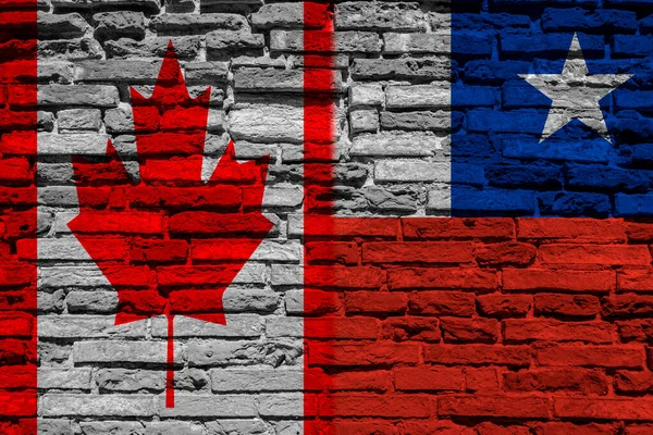 Banderas Canadá Chile Pared Ladrillo —  Fotos de Stock