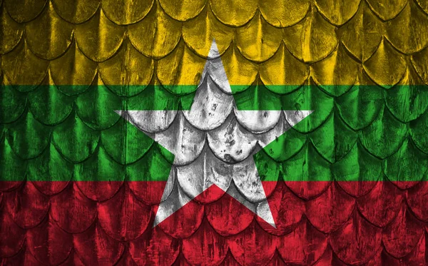 Mianmar Zászló Háttérben Pikkelyekkel — Stock Fotó