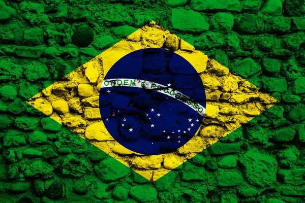 Кирпичная Стена Фоне Декоративного Красочного Флага Бразилии — стоковое фото
