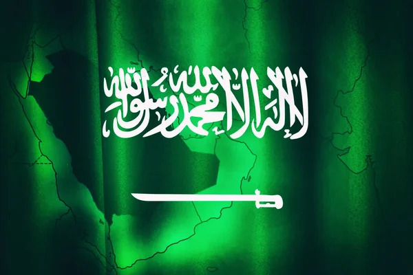 Bandeira Verde Arábia Saudita Com Mapa — Fotografia de Stock