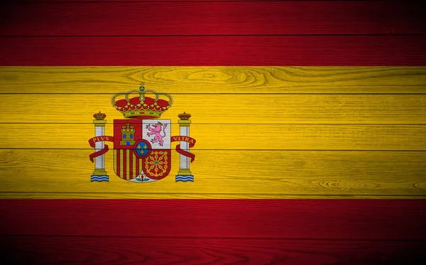 Trä Bakgrund Dekorativa Färgglada Flagga Spanien — Stockfoto