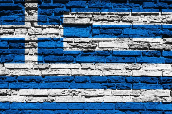 Σημαία Ελλάδας Στον Τοίχο Από Τούβλα — Φωτογραφία Αρχείου