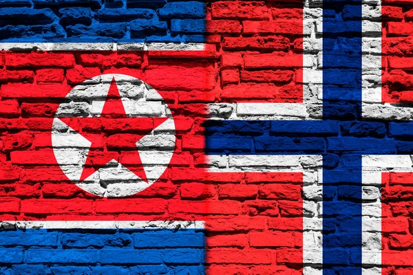 Banderas Corea Del Norte Noruega Pared Ladrillo —  Fotos de Stock