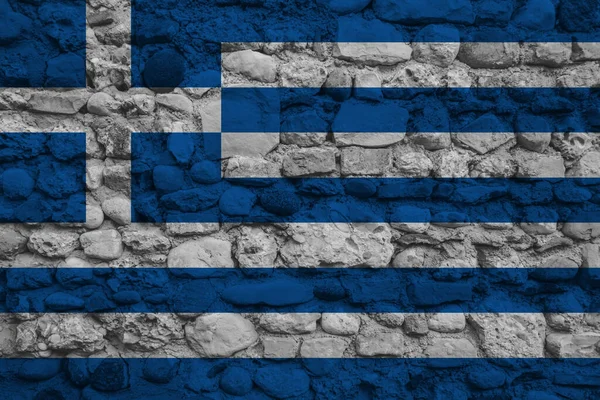 石墙上的希腊国旗 — 图库照片