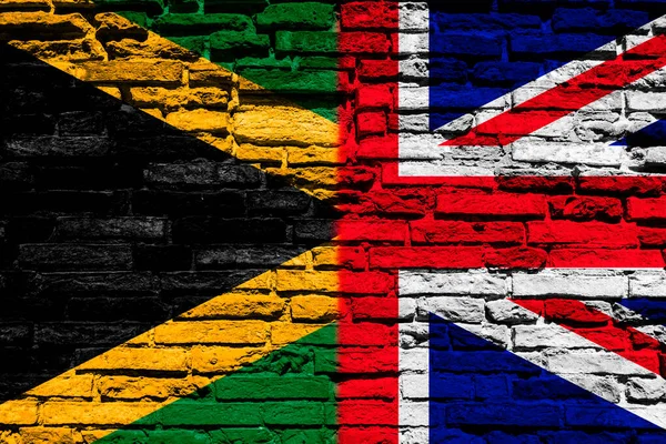 Banderas Jamaica Gran Bretaña Pared Ladrillo — Foto de Stock