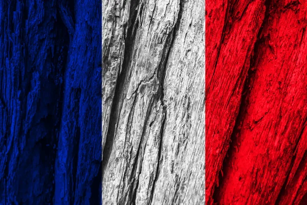 Bandera Francia Sobre Corteza Madera —  Fotos de Stock