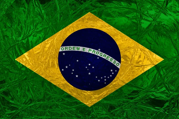 Sfondo Della Bandiera Decorativa Colorata Del Brasile Con Riflessi Metallici — Foto Stock