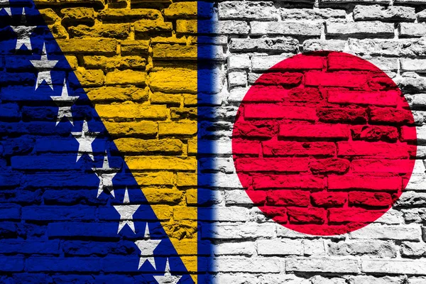 Flaggor Från Bosnien Och Hercegovina Och Japan Muren — Stockfoto