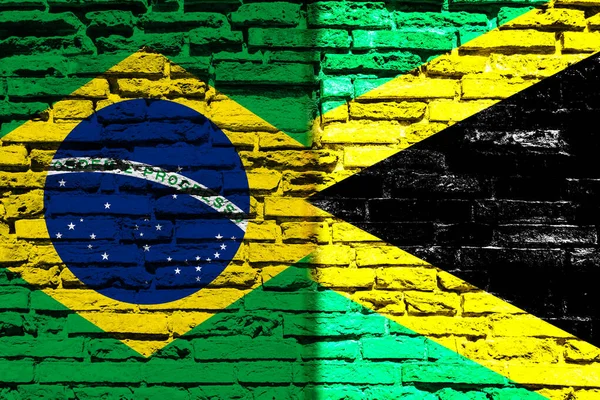 Bandiere Del Brasile Della Giamaica Muro Mattoni — Foto Stock