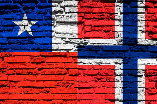 stock image Flags of Chili and Norway on brick wall