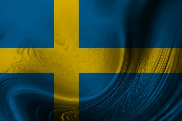 Schwedische Flagge Hintergrund Mit Wellen — Stockfoto