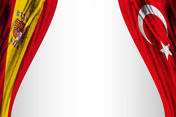 具有戏剧效果的西班牙和土耳其国旗 3D插图 — 图库照片