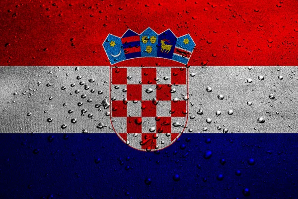 Pozadí Zdi Dekorativní Barevné Vlajky Chorvatska Kapkami Vody — Stock fotografie