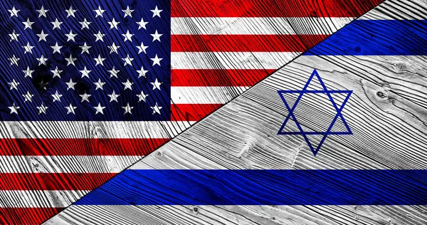 Flaggen Der Vereinigten Staaten Von Amerika Und Israel Auf Holzplanken — Stockfoto