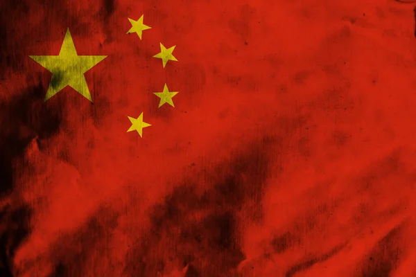 旧织物上的中国国旗 — 图库照片