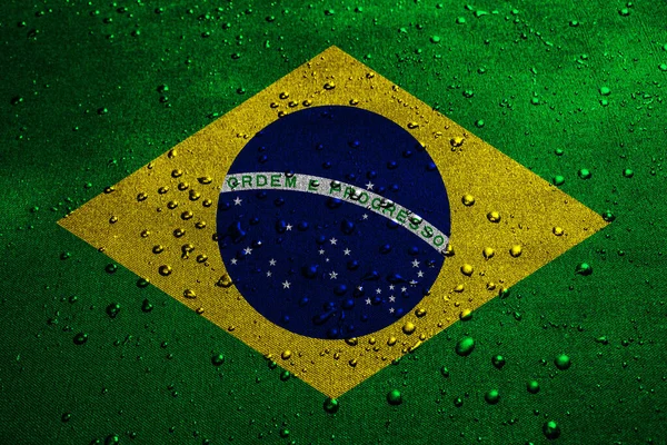 Sfondo Della Bandiera Decorativa Colorata Del Brasile Con Gocce Acqua — Foto Stock