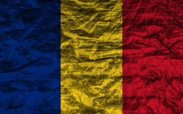 Oude Textiel Achtergrond Van Decoratieve Kleurrijke Vlag Van Roemenië — Stockfoto