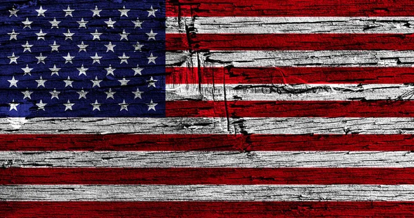 Vlajka Spojených Států Amerických Peelingovém Dřevěném Stole — Stock fotografie