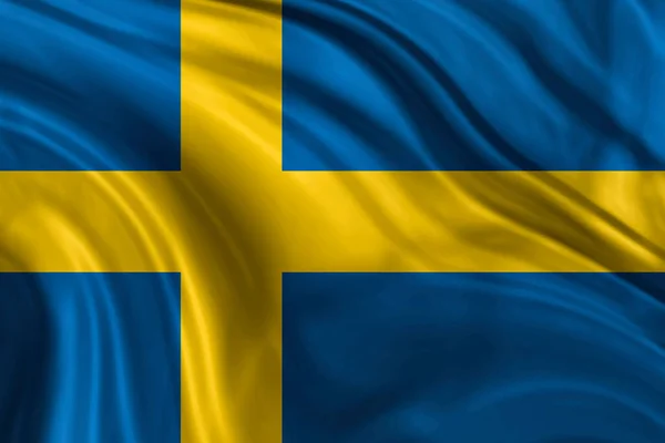 Σημαία Της Σουηδίας Για Μεταξωτό Ύφασμα Στον Άνεμο — Φωτογραφία Αρχείου
