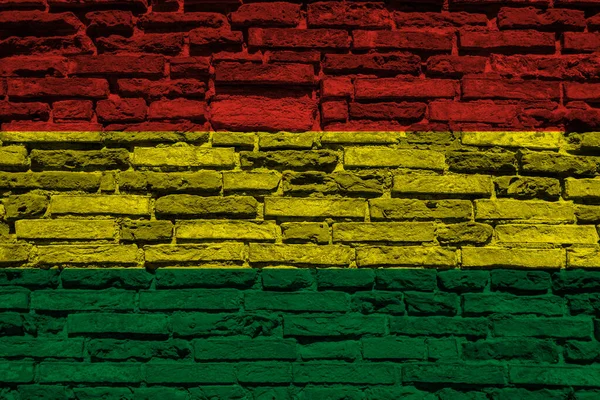 Backsteinmauer Hintergrund Der Dekorativen Bunten Flagge Von Bolivien — Stockfoto