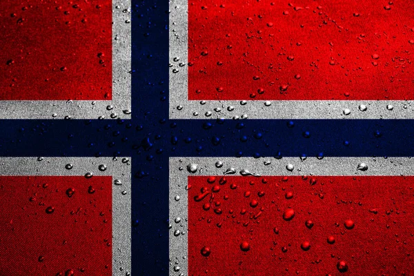 Bandera Noruega Con Gotas Agua —  Fotos de Stock