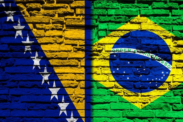 Прапори Боснії Герцеговини Бразилії Цегляній Стіні — стокове фото