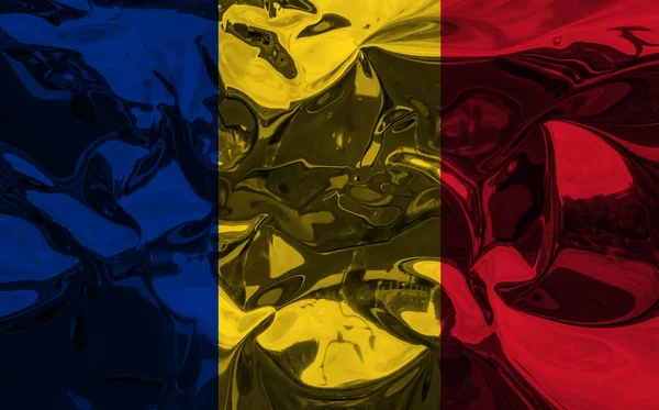 Sfondo Con Bandiera Della Romania Con Riflessi Metallici Illustrazione — Foto Stock