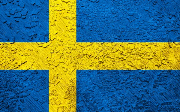 Bandeira Sueca Parede Desmoronada — Fotografia de Stock