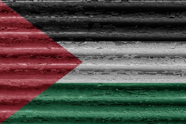 Palestinská Vlajka Vlnitém Kovu Rezavým Povrchem — Stock fotografie