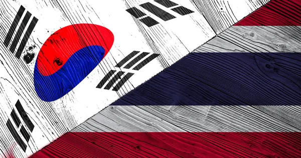 Sfondo Legno Bandiere Decorative Colorate Della Corea Del Sud Thailandia — Foto Stock