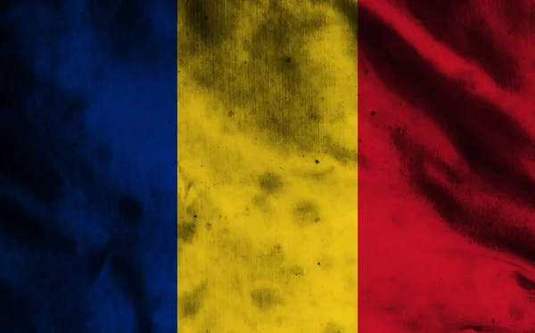 Zászló Románia Régi Szöveten — Stock Fotó