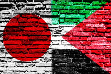 Duvarda Japon ve Filistin bayrakları