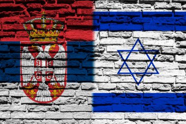 Tuğla duvarda Sırbistan ve İsrail bayrakları
