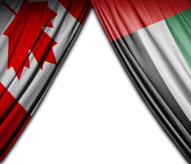 Kanada bayrakları ve Birleşik Arap Emirlikleri tiyatro efektli. 3B Görüntü