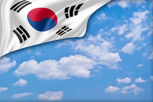 Vlag Van Zuid Korea Met Blauwe Lucht Wolken — Stockfoto