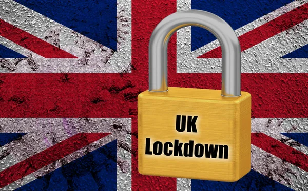 Kilitli asma kilitli Büyük Britanya bayrağı ile arka plan. 3d Görüntü