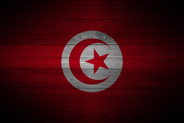 Bandera Túnez Sobre Fondo Madera — Foto de Stock