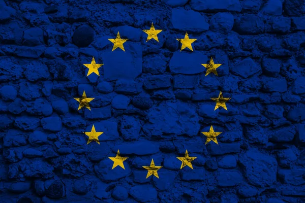 石墙上的欧洲联盟旗帜 — 图库照片