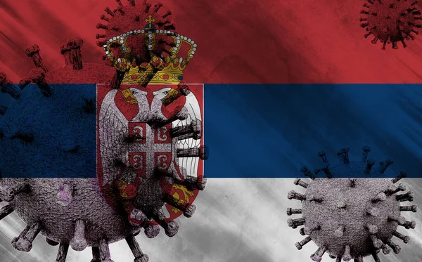 Ilustración Bandera Serbia Con Coronavirus Covid —  Fotos de Stock